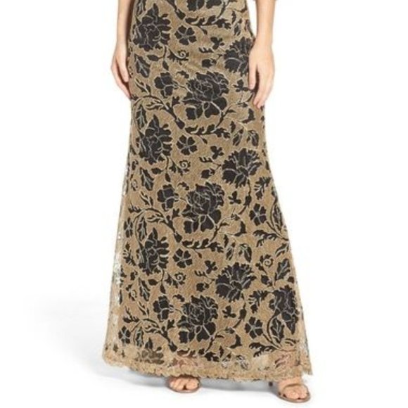 TADASHI SHOJI GOLD BLACK Embroidered Lace Evening Gown Dress! Size 2! - Picture 5 of 5